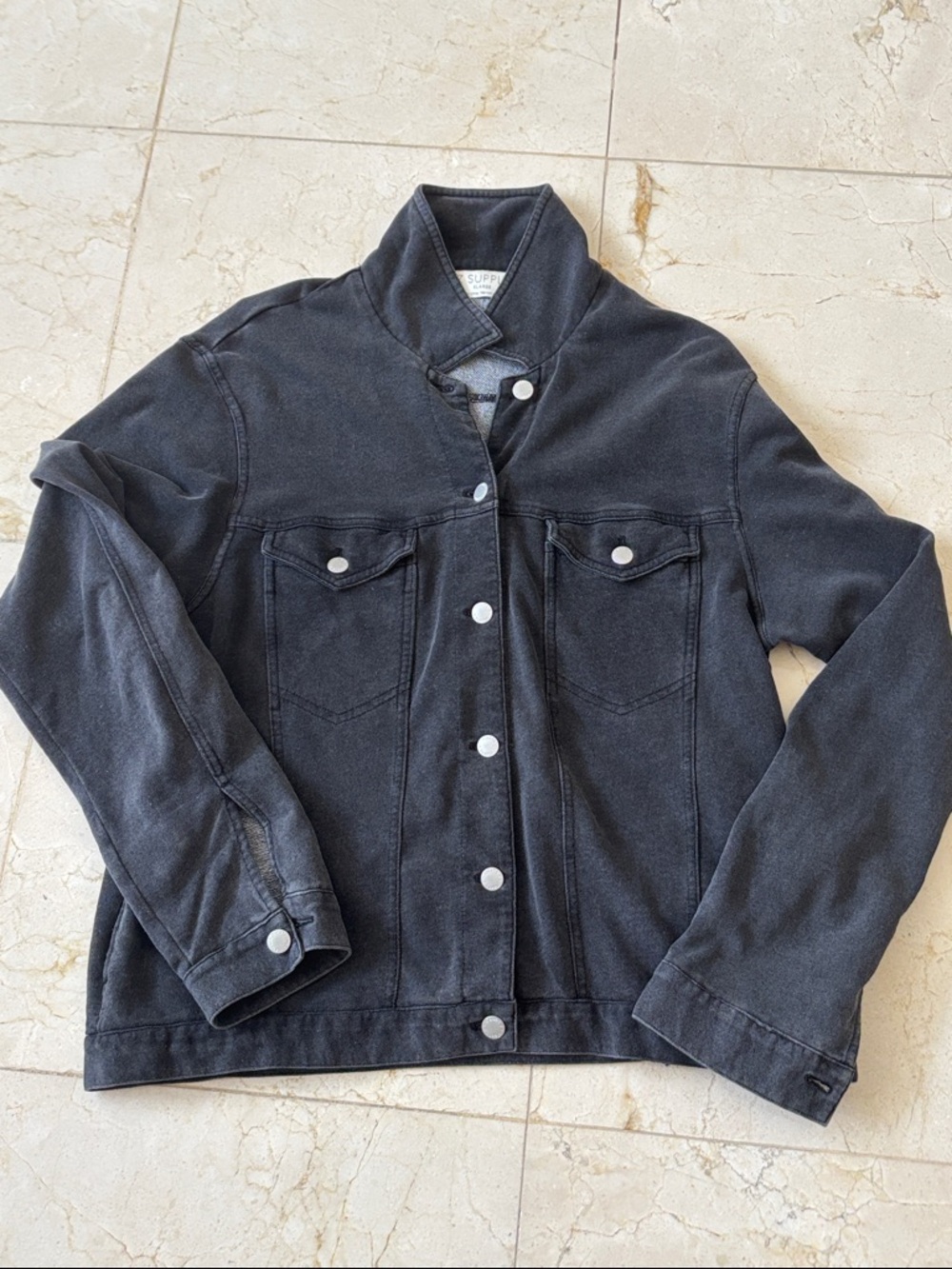 Z Supply Washed Black Cotton Knit Jean Jacket